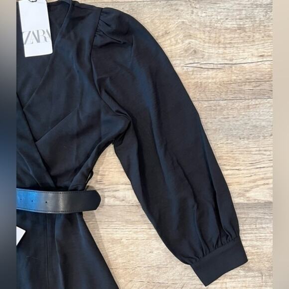 ZARA Black Belted Midi Dress NWT | Blogger Favorite | Long Sleeve Split Hem - Picture 13 of 14